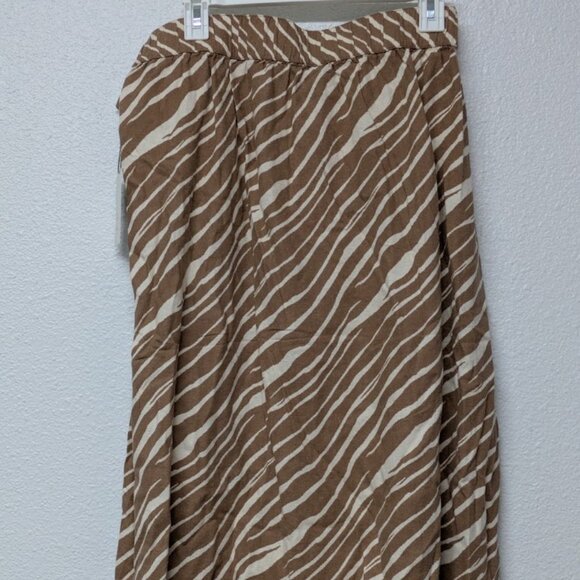 A NEW DAY Brown Zebra Animal Patterned Print Faux Wrap Bow Midi Skirt - Large - Picture 2 of 4